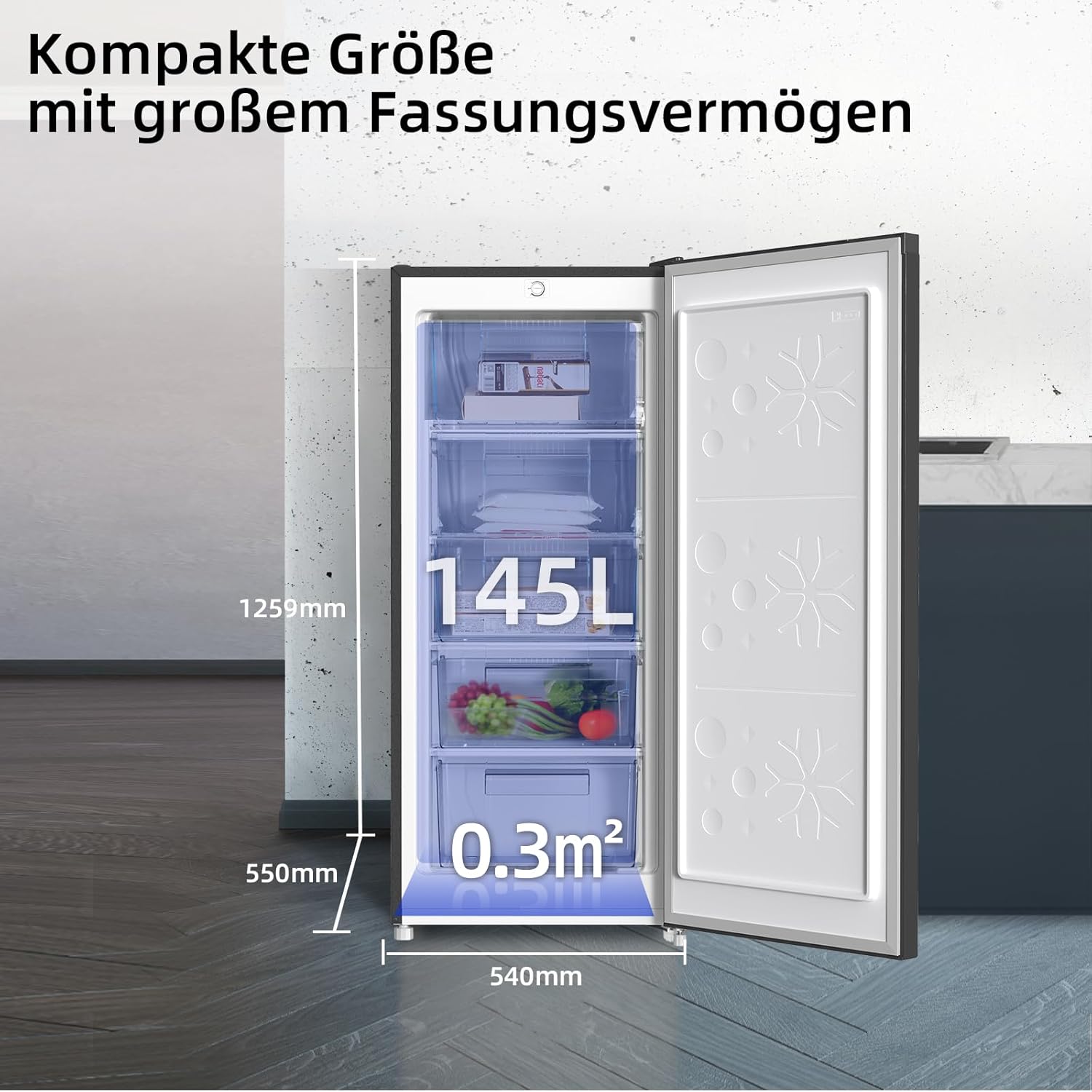 CHiQ FSD166NE4E Congelatore 166 L, Tecnologia No Frost, Porta Reversibile, Acciaio Inox Nero, Altezza 144 cm