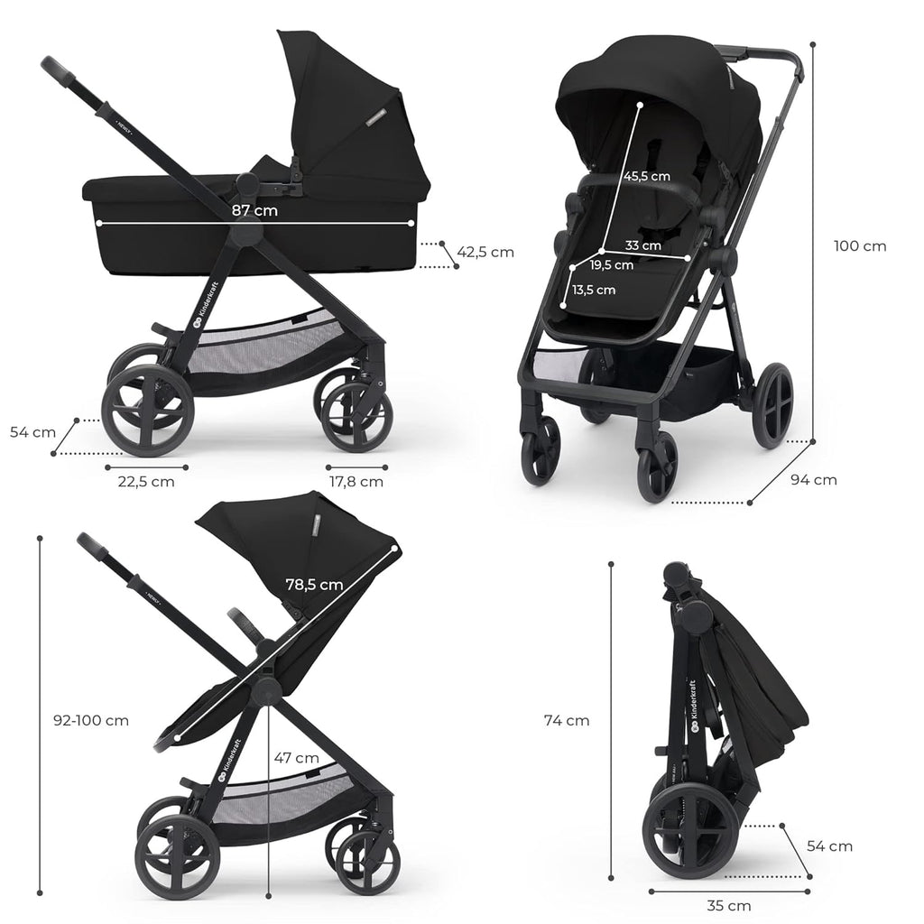Kinderkraft NEWLY Kinderwagen 3 in 1, Komplettset bis 22 kg, Kindersitz I-Size 40-75 cm im set, Kombikinderwagen mit Fußsack, wasserfestes Verdeck mit UPF50+, Zusammenklappen, Liegeposition, Beige