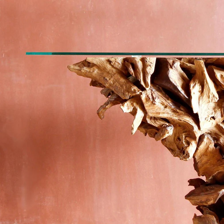 Teak Wurzel Sideboard REGINA Glasplatte 160cm