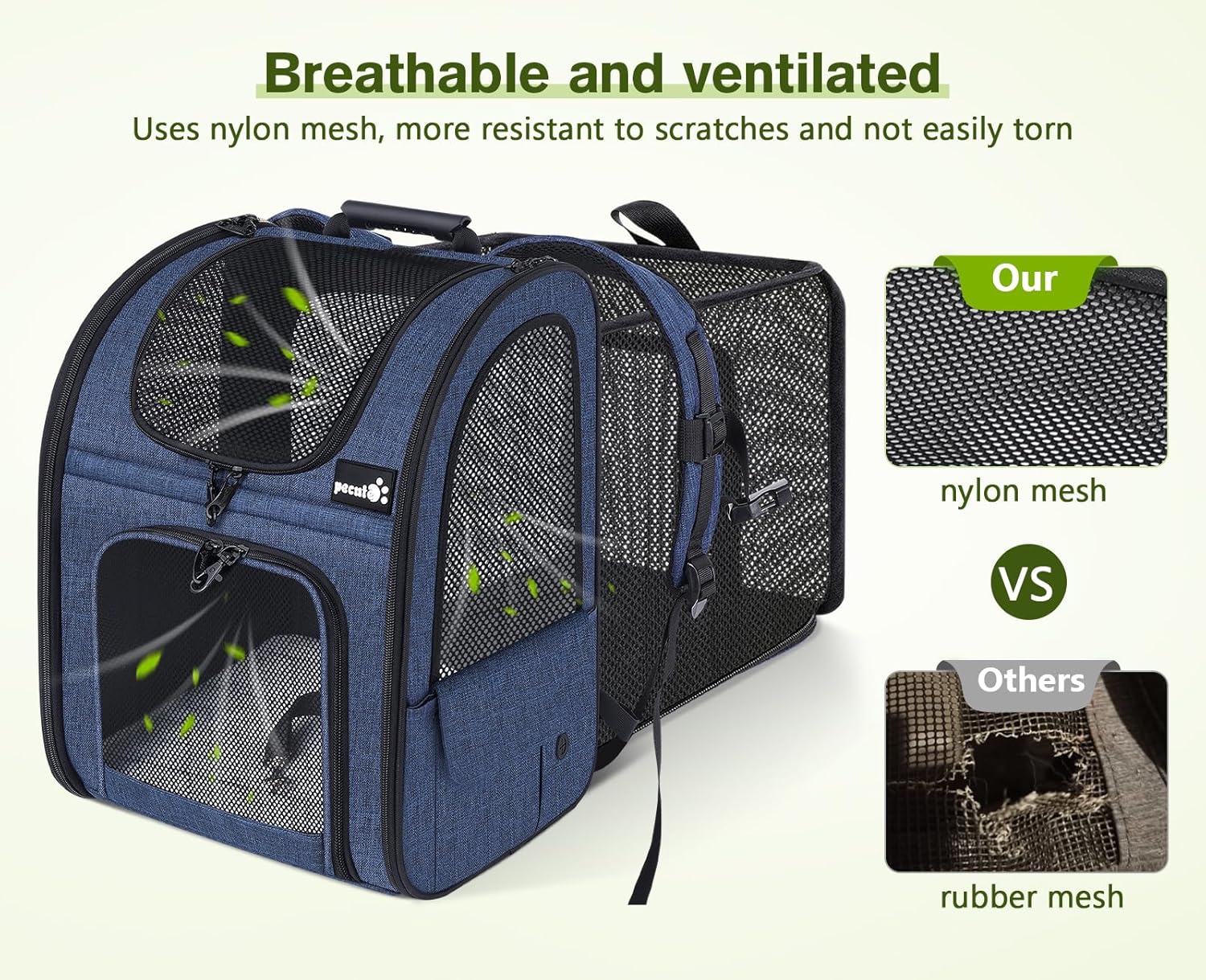 pecute Haustier Rucksack mit Netzfenster, Tragbare und Faltbare Katzentasche, Atmungsaktive und Leichte Hundetasche, Wasserdichtes Oxford-Tuch mit Viel Platz, Multifunktionales Rutschfestes Grau XL