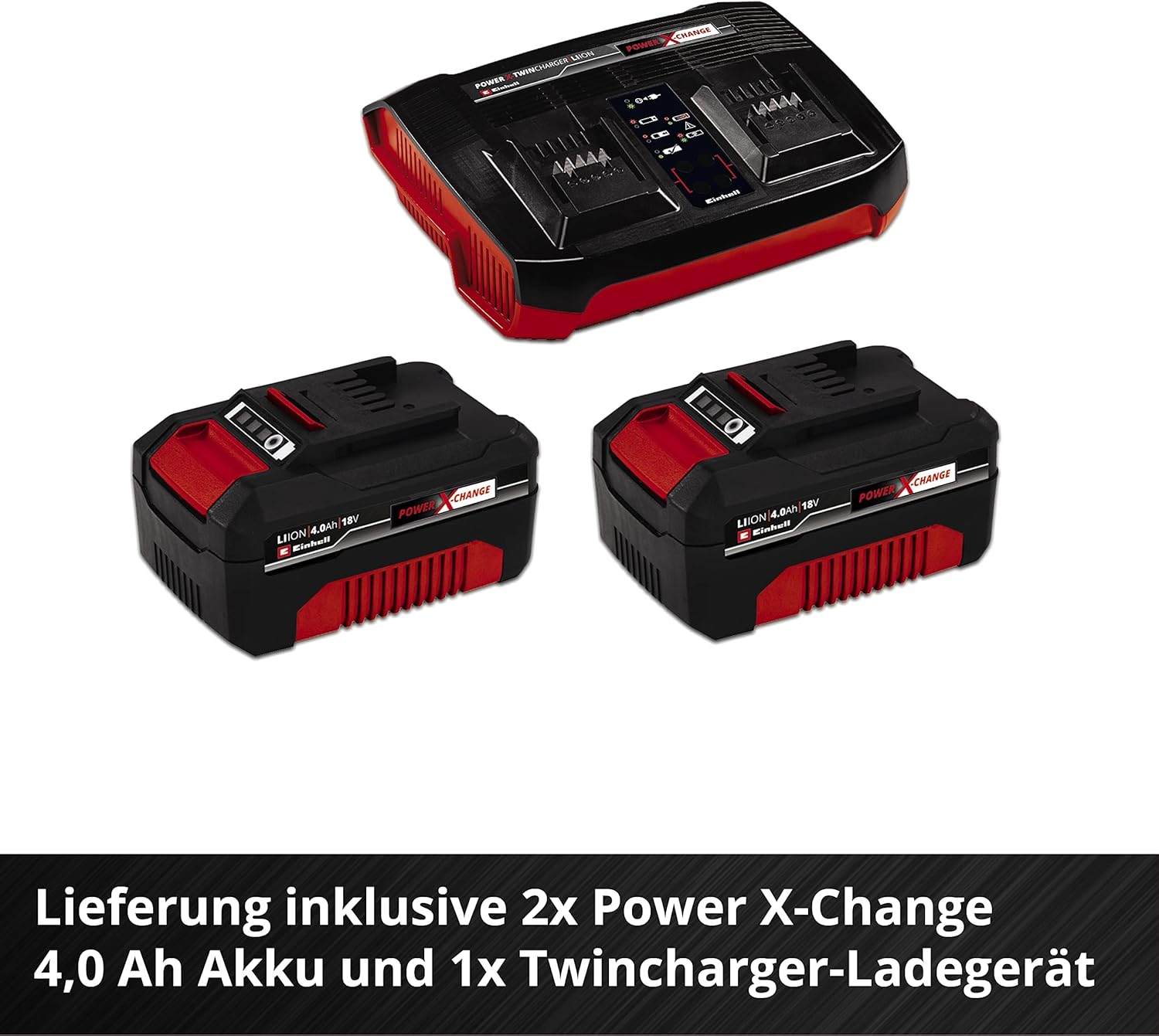 Einhell Rasaerba a batteria RASARRO 36/38 Kit Power X-Change (36 V, 38 cm larghezza taglio, 450 m, senza spazzole, funzione mulching, sacco di raccolta 45L, incl. 2 batterie da 4,0 Ah + caricatore doppio)