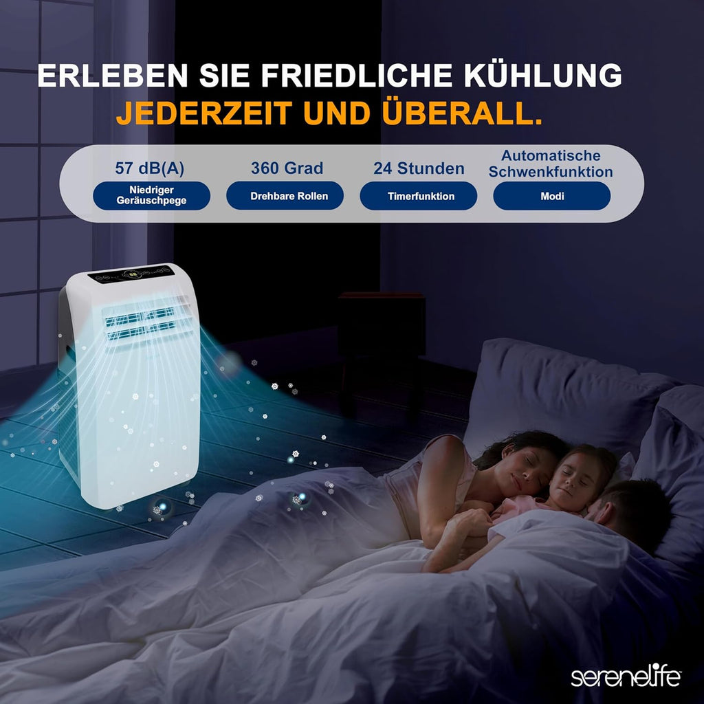 SereneLife Climatizzatore portatile, dispositivo di raffreddamento ad aria mobile 3 in 1 con tubo di scarico - Refrigeratore ad aria, deumidificatore e ventilatore, climatizzatore 9.000 BTU, 1,5 L umidità/ora, raffredda ambienti fino a 42 m