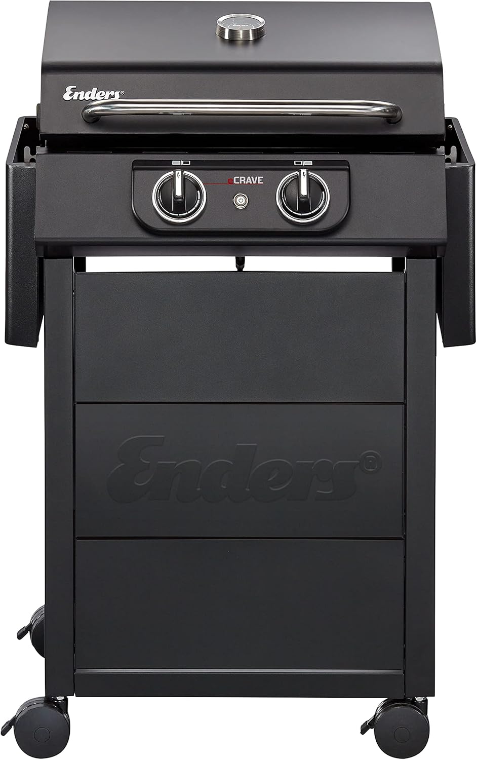 Enders® Barbecue elettrico eCRAVE 2, con griglia in ghisa, carrello con ampio spazio di archiviazione, sistema di pulizia SIMPLE CLEAN™, 2 potenti elementi riscaldanti, coperchio robusto con termometro integrato #97116