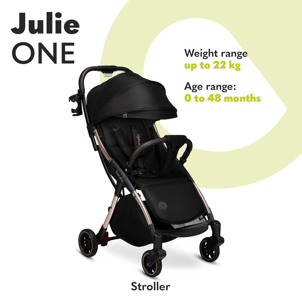 LIONELO Julie One Passeggino da 0 a 22 kg, schienale e poggiagambe regolabili, zanzariera, coprigambe, portabicchieri e borsa da trasporto, pieghevole