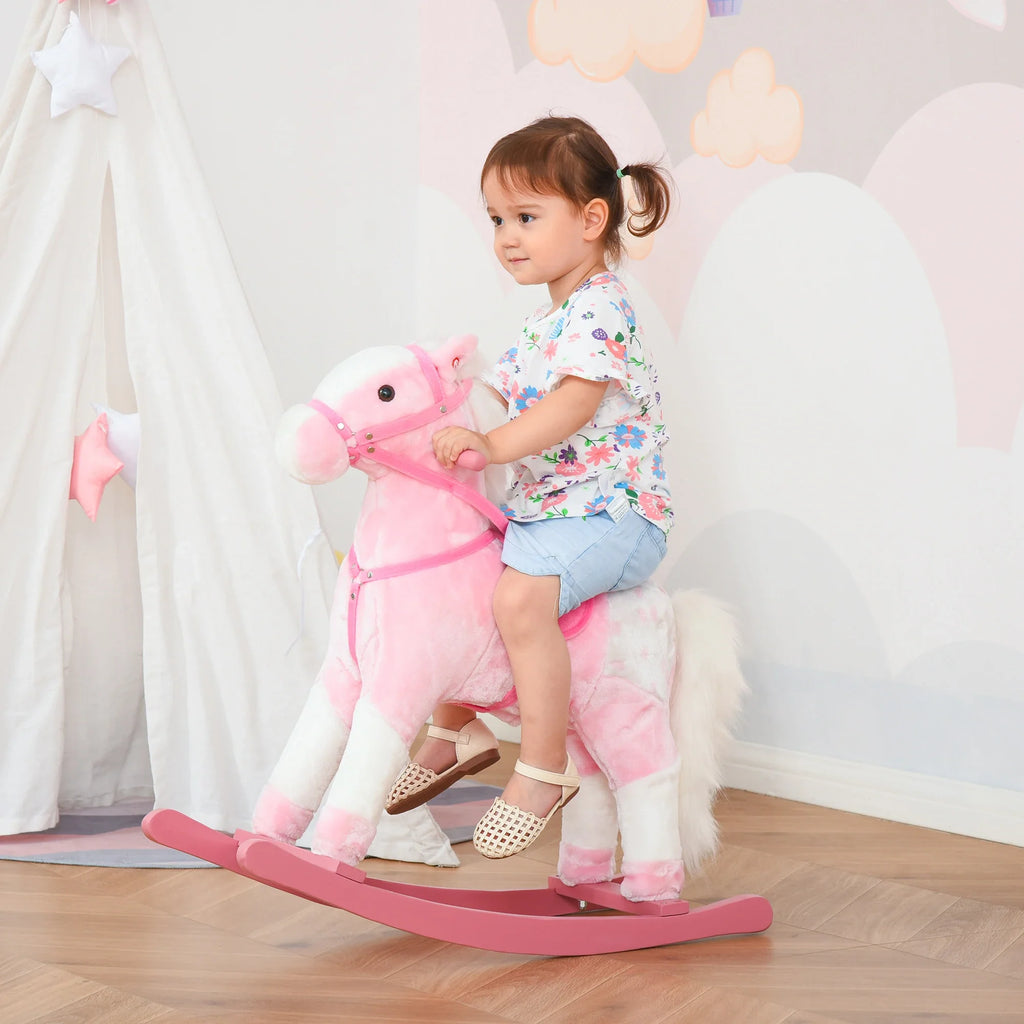 HOMCOM Cavallo a Dondolo Animale a Dondolo con Suono Rosa
