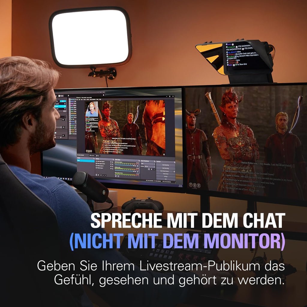Elgato Prompter – Teleprompter mit integriertem Bildschirm für YouTube, Twitch, Zoom, Teams und mehr, unterstützt DSLR/Webcam/Smartphone, Drag&Drop-Monitoranzeige, funktioniert mit Mac/PC&Stream Deck