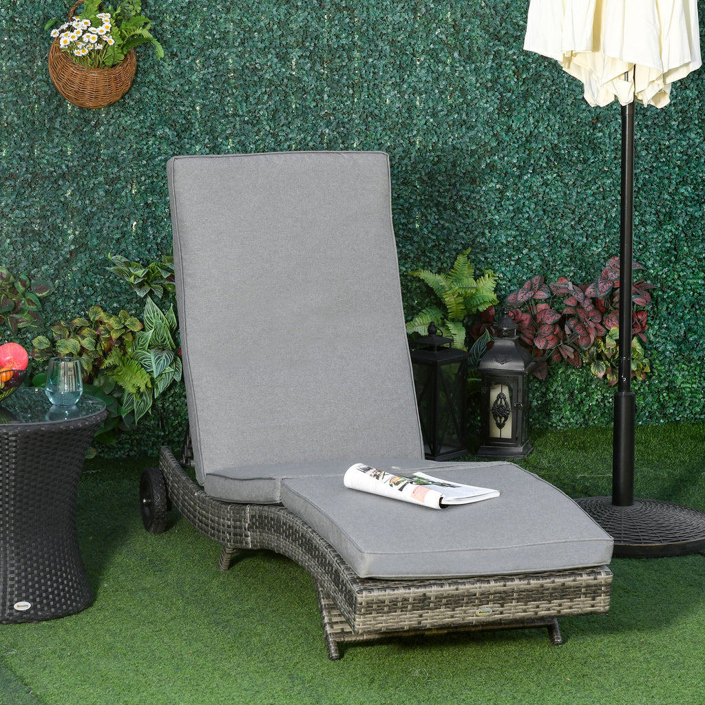 Outsunny Lettino prendisole in polyrattan regolabile con ruote grigio