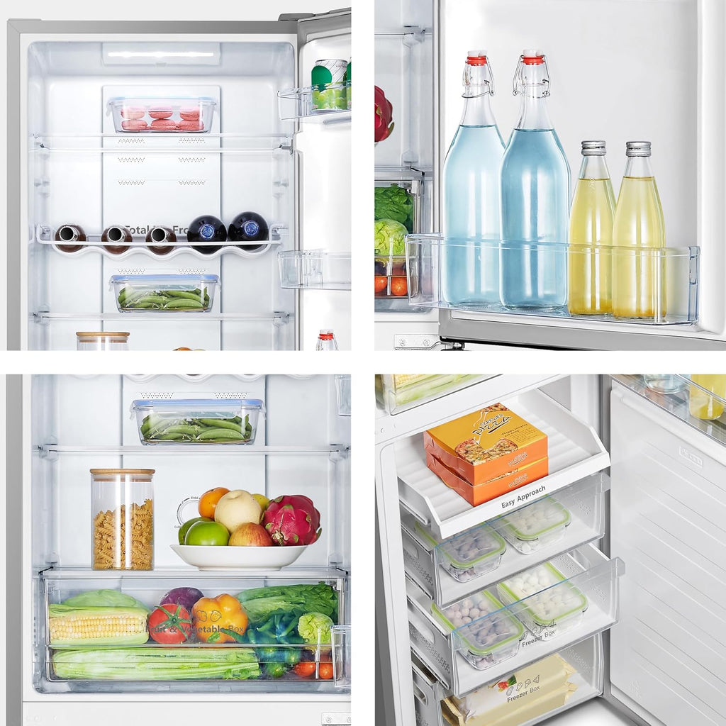 Hisense RB327N4ADD Frigorifero Combinato, Classe Energetica D, Total NoFrost, Porta Reversibile, Griglia Portabottiglie, Vano Frigo 171 Litri, Vano Congelatore 85 Litri, Look Acciaio Inox