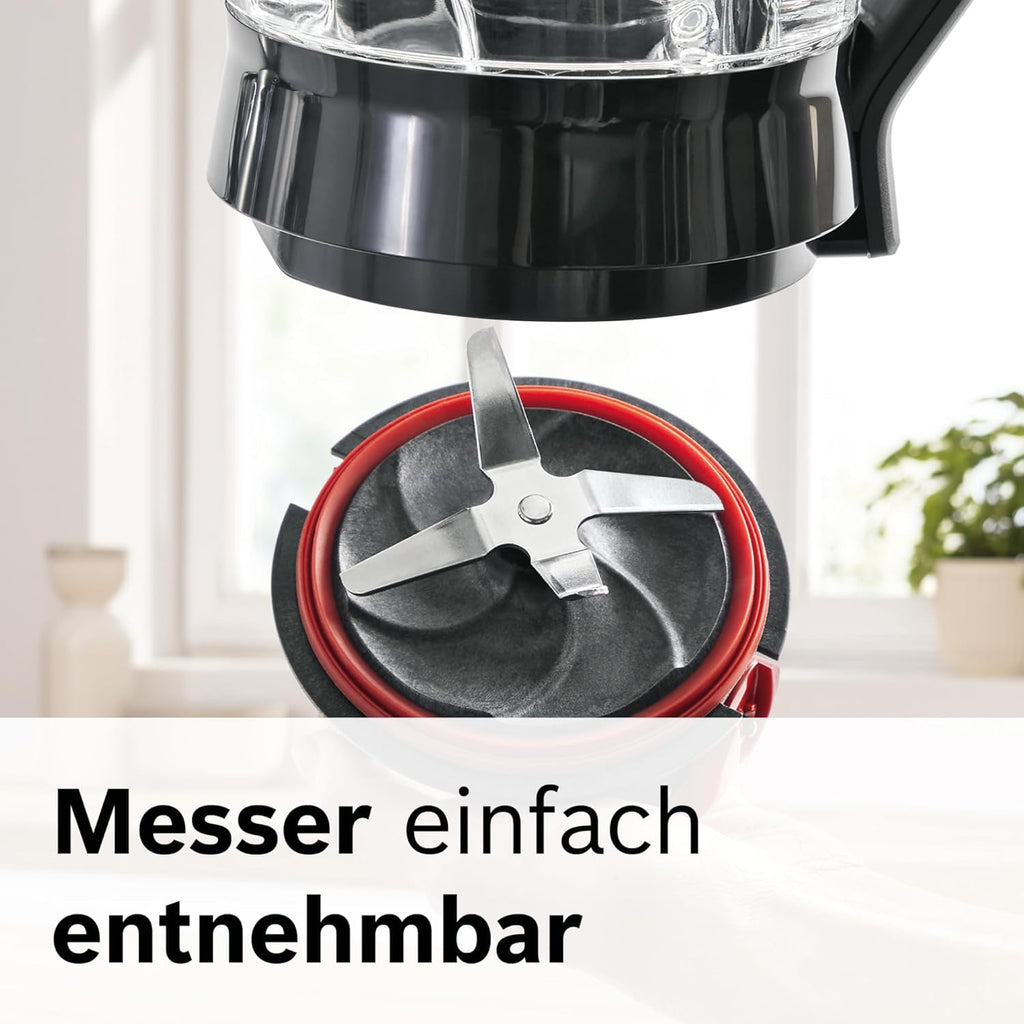 Bosch Standmixer VitaPower Serie 4 MMB6174SN, verbesserte Version, hochwertige Edelstahl-Klingen, 1,5l Glasbehlter, 0,6l To-Go-Flasche, spülmaschinenfeste Teile, 30.000 U/min, 1200 W, silber