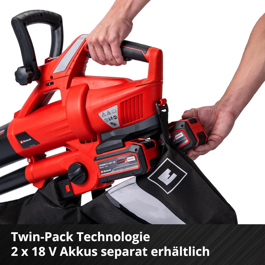 Aspiratore soffiatore per foglie a batteria Einhell GE-CL 36 Li E-Solo Power X-Change (Ioni di litio, 2 x 18 V, velocità aria 210 km/h, motore senza spazzole, sacco raccolta da 45 l, tracolla, senza batteria e caricabatteria)