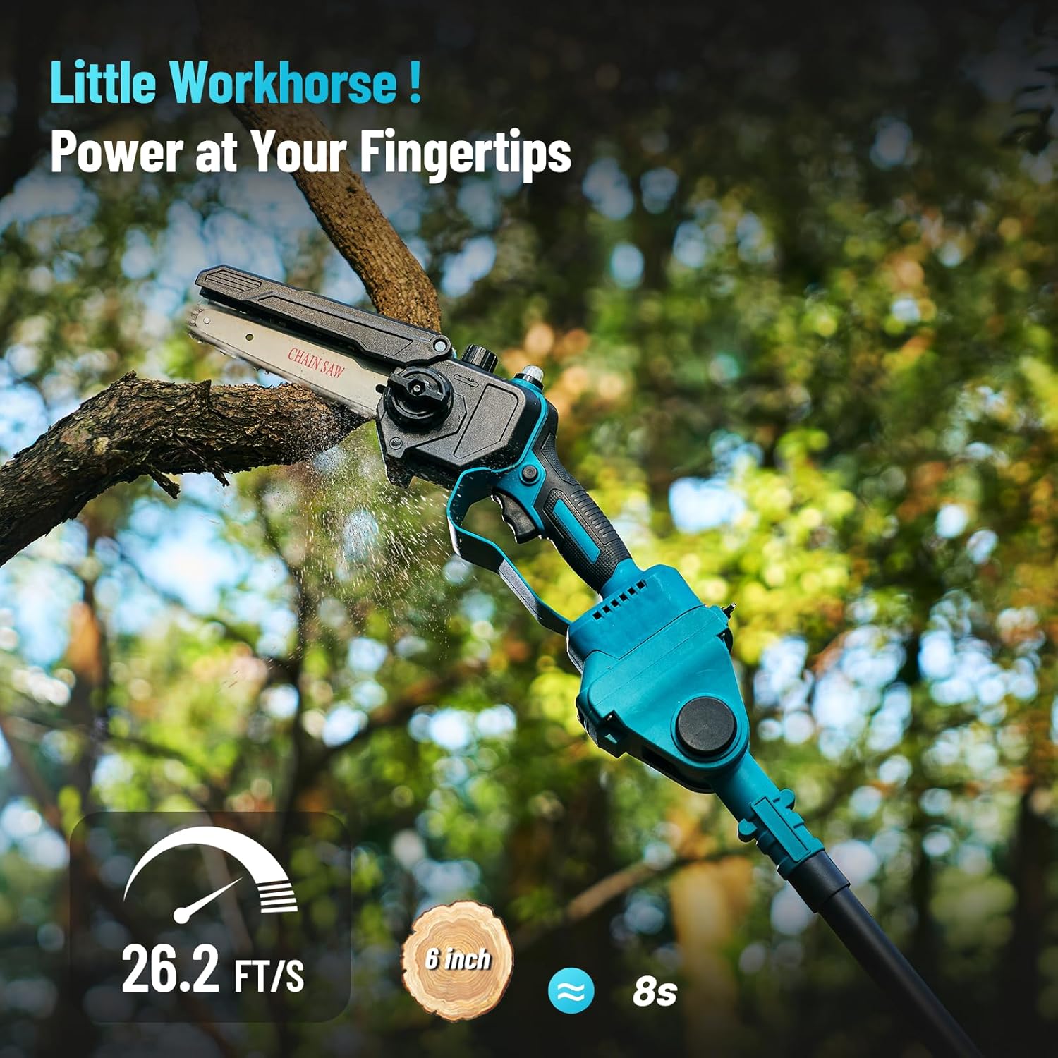 Seesii Set 6-in-1 Mini Motosega e Tagliasiepi a Batteria, con 2 Batterie da 4000mAh, Potatore ad Asta con Asta Telescopica, Portata Massima fino a 4,57m, Adatto per la Cura del Giardino e il Taglio del Legno