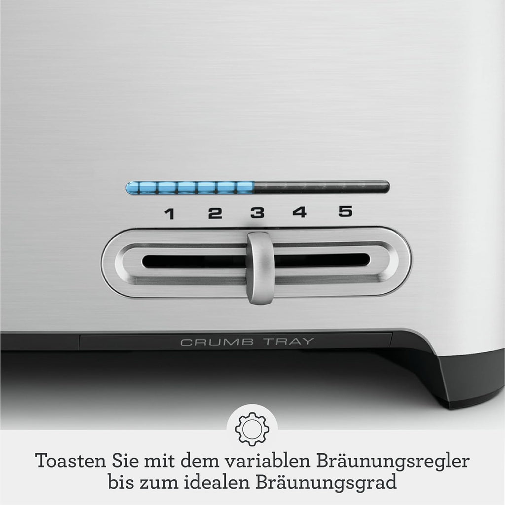 Sage - The Smart Toast - 2-Scheiben - Toaster mit Extra-Breiten Schlitzen - 5 Einstellungen, Schnelle Reinigung, Absenken auf Knopfdruck - Bräunungsgradkontrolle, Liftfunktion - Gebürstetes Aluminium