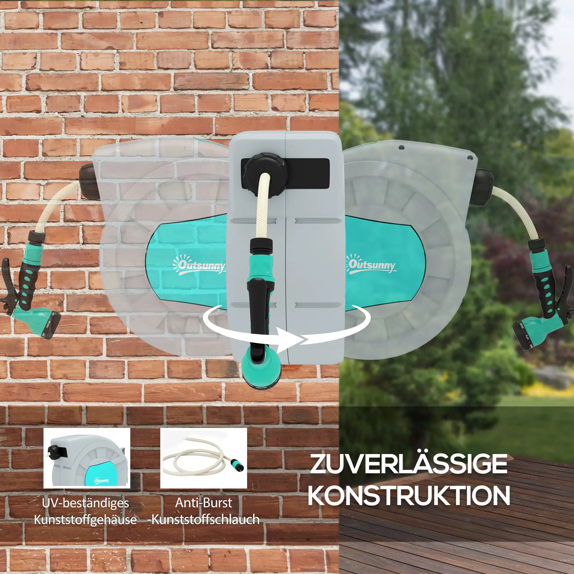 Avvolgitubo Outsunny con Tubo da Giardino 30m Automatico 7 Funzioni Spray