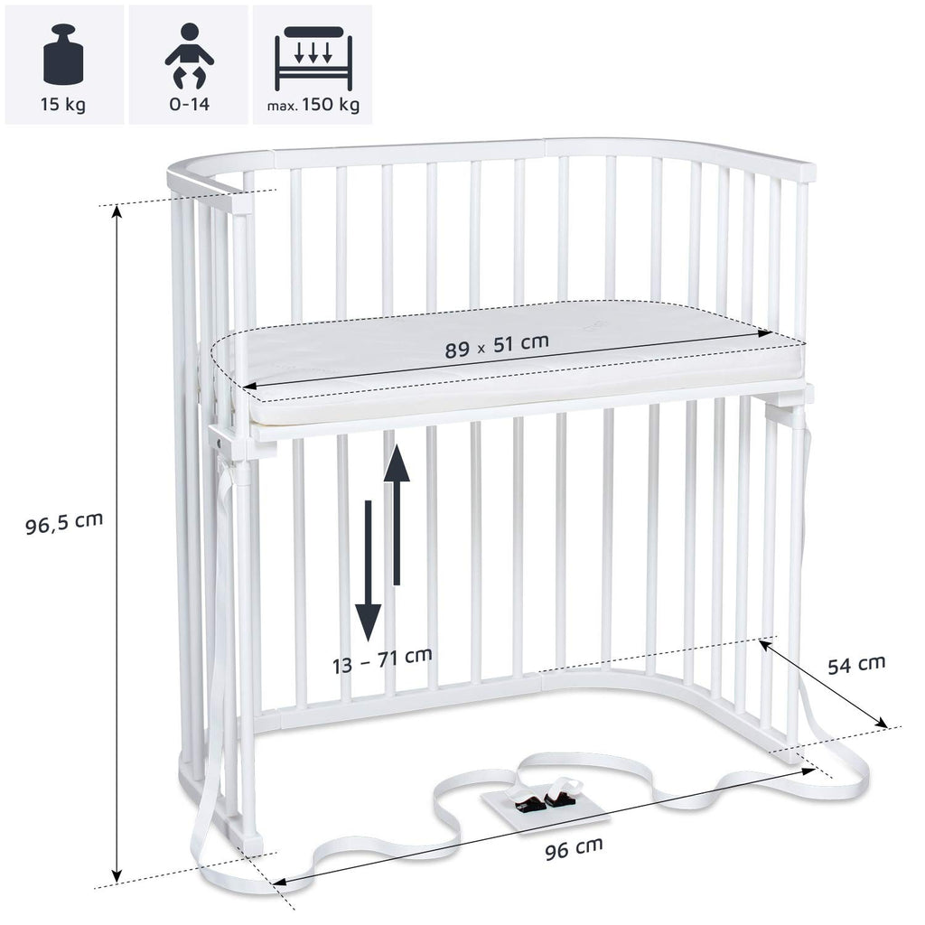 babybay Original Lettino da affiancare in massello di faggio / compatto e trasformabile / Lettino per bambini regolabile in altezza senza livelli preimpostati ed ecologico / Lettino evolutivo (laccato bianco) / inclusa Matratze