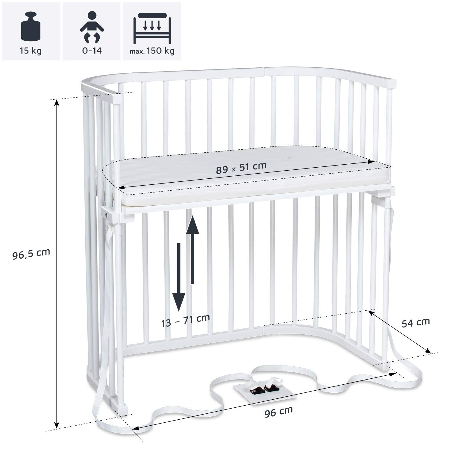 babybay Original Lettino da affiancare in massello di faggio / compatto e trasformabile / Lettino per bambini regolabile in altezza senza livelli preimpostati ed ecologico / Lettino evolutivo (laccato bianco) / inclusa Matratze