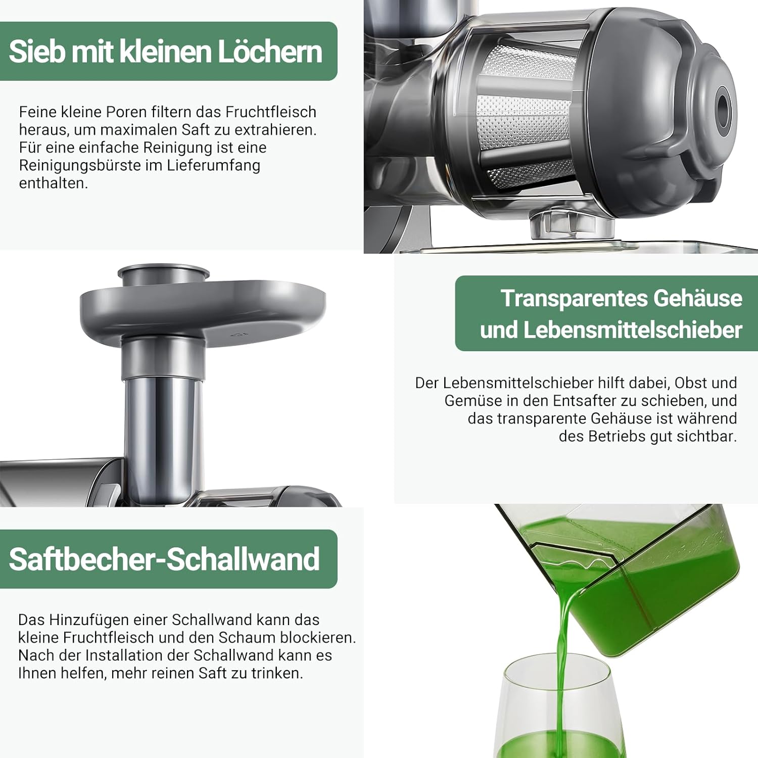【Neues】Entsafter AOBOSI-Slow juicer mit 2 Geschwindigkeitsstufen-Entsafter gemüse und obst mit 8 stufiger Schnecke-Saftpresse mit Reinigungsbürste&2 Bechern-Obstpresse mit Reversierfunktion