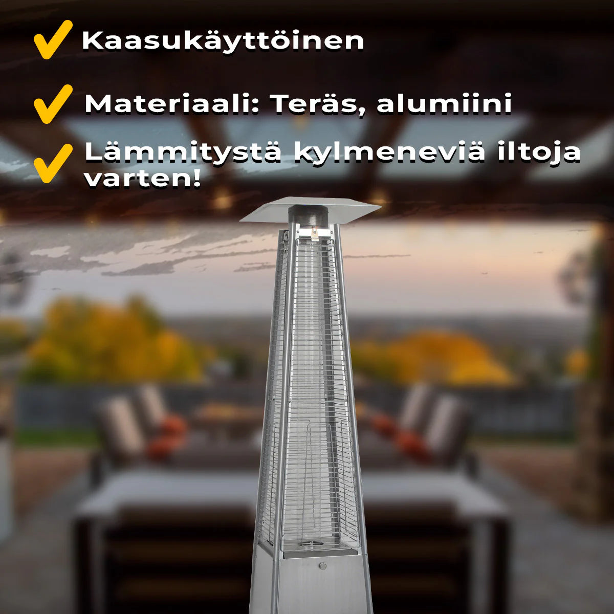 Fornorth Heizstrahler Pyramid 13kW gasbetrieben, edelstahl