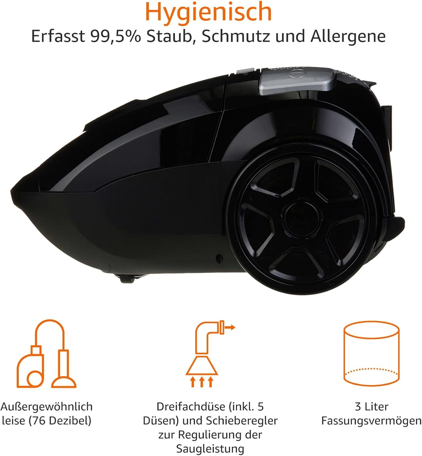 Amazon Basics - Aspirapolvere con sacchetto, potente, compatto e leggero, per pavimenti duri e tappeti, filtro HEPA, 700 W, 1,5 l, UE, nero