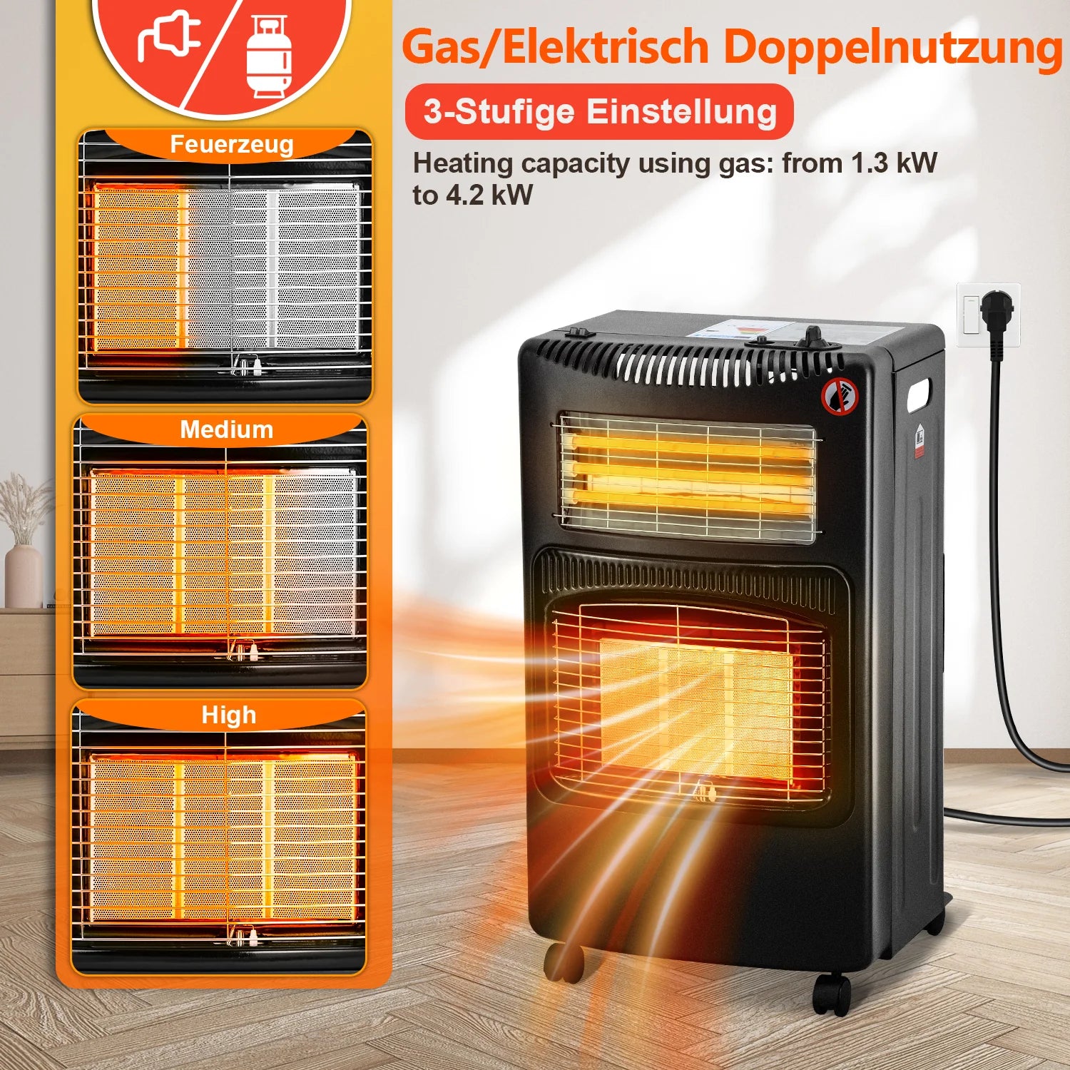 Sonnewelt Stufa a gas 4200W e riscaldatore elettrico a gas 1260W con regolatore di pressione