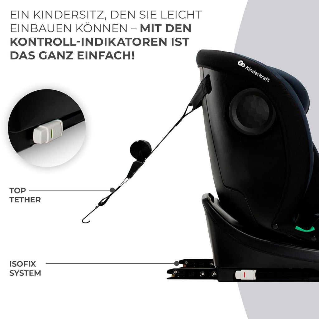 Kinderkraft I-GROW Kindersitz 0-36 kg, I-SIZE 40-150 cm, 360 grad drehbar, Kinderautositz mit Isofix station, FWF und RWF, Verstellbare Kopfstütze/Rückenlehne mit Liegeposition, Grau