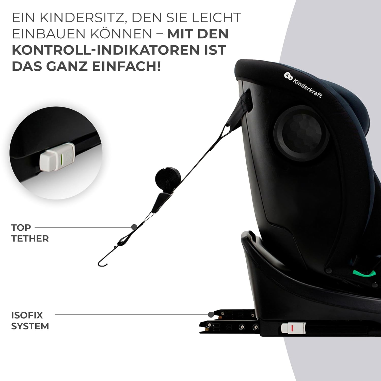 Kinderkraft I-GROW Kindersitz 0-36 kg, I-SIZE 40-150 cm, 360 grad drehbar, Kinderautositz mit Isofix station, FWF und RWF, Verstellbare Kopfstütze/Rückenlehne mit Liegeposition, Grau