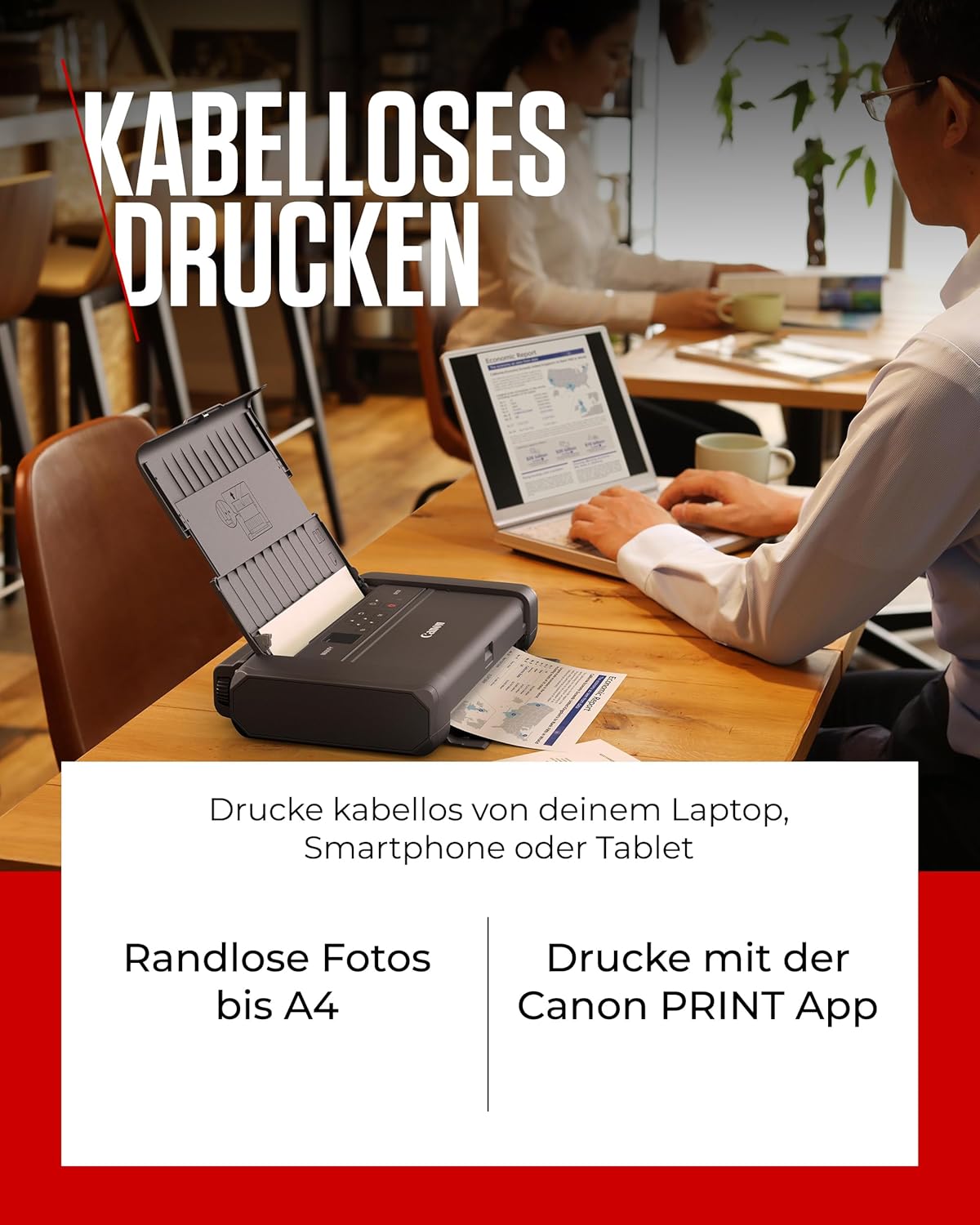 Canon PIXMA TR150 stampante portatile con batteria (Wi-Fi, cloud, AirPrint, 4.800 DPI x 1.200 DPI, USB 2.0 ad alta velocità tipo C, display OLED, stampante a getto d'inchiostro), nero