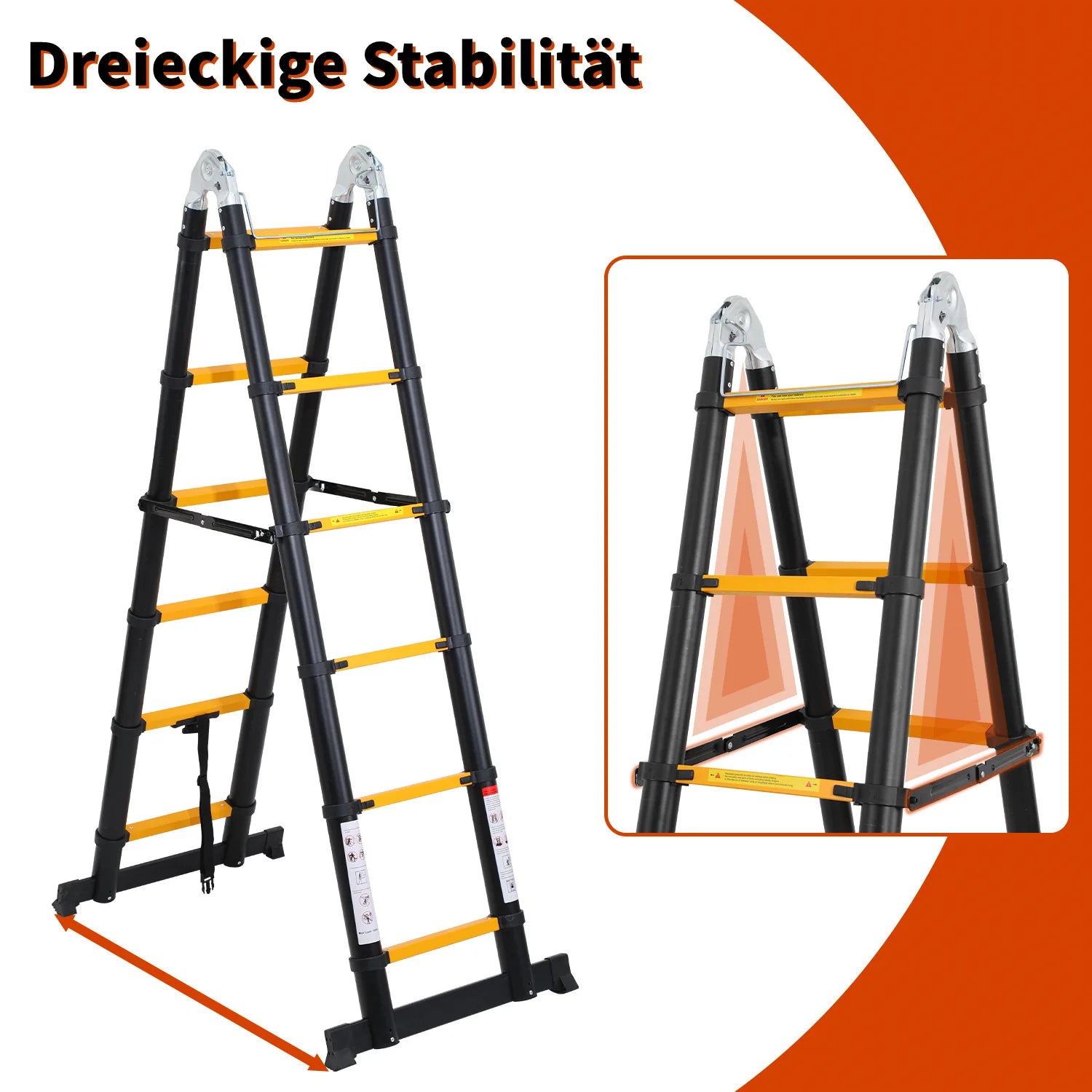 Sonnewelt 5M Alu Teleskopleiter Klappleiter mit Rdern und Dreiecksstabilisator Schwarz