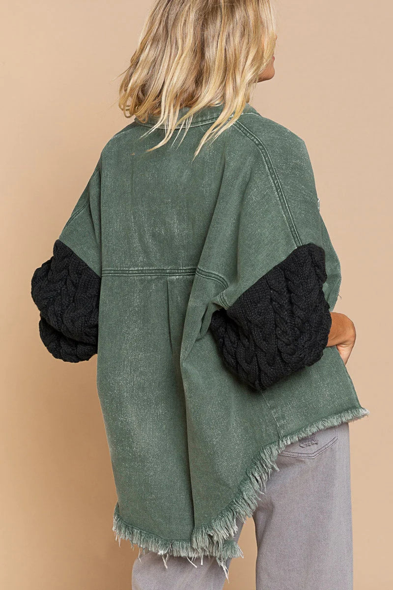 Jeansjacke mit gestrickten rmeln für Damen