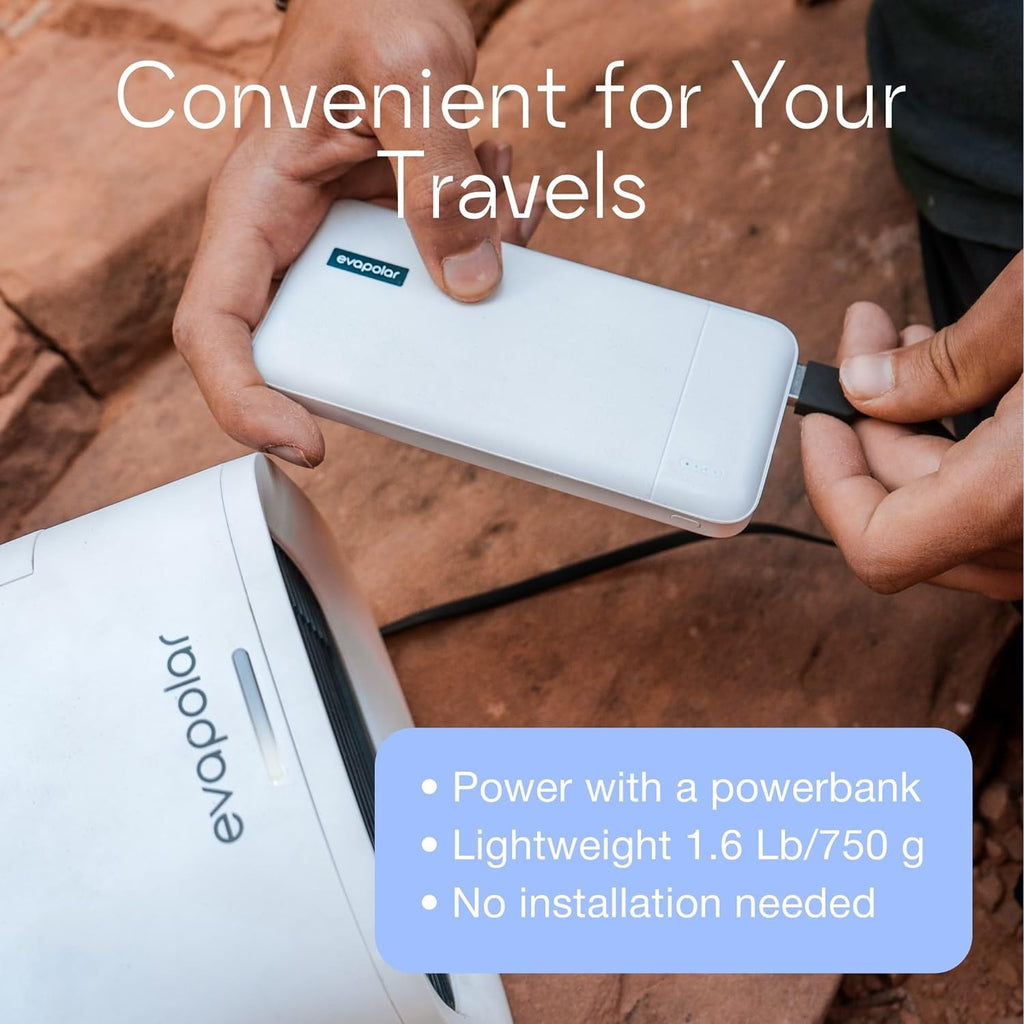 Evapolar evaCHILL Raffrescatore evaporativo & umidificatore – Silenzioso e portatile – Rinfrescatore per casa, ufficio, campeggio, viaggi – Connessione USB e luce notturna LED integrata – Grigio