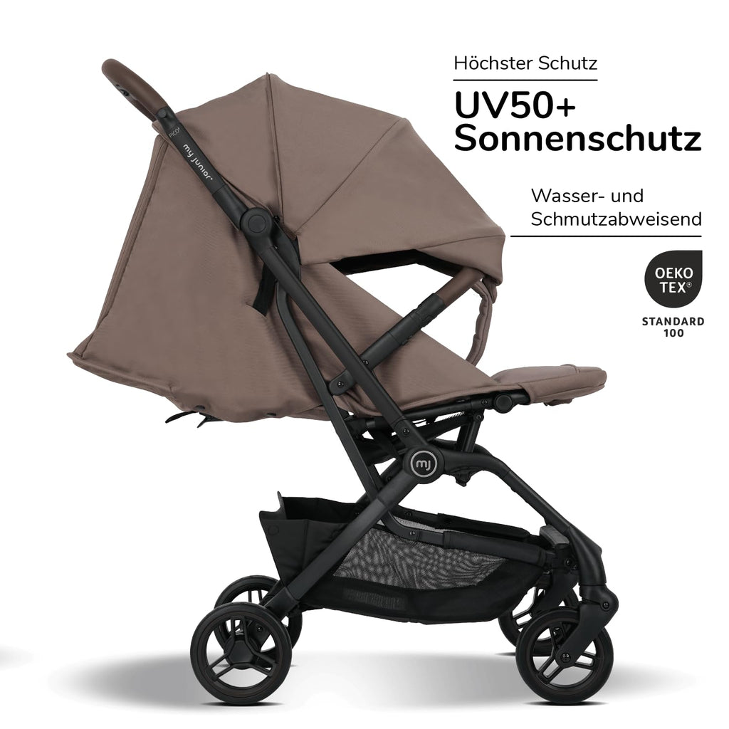 my junior® Buggy PICO³ | bis 22kg | Einhand AutoFold-Klappmechanismus | Ergonomische Liegeposition nach IGR e.V. | großes Sonnenverdeck UV50+ | Handgepäckmaß | 2 Belüftungsfenster Hazel - Black