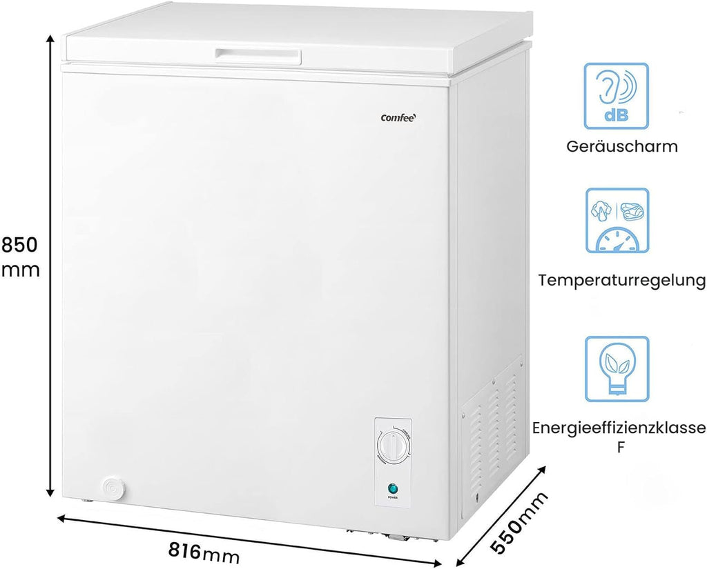 Comfee RCC100WH2(E) Congelatore a Pozzo/169 kWh/anno/85cm di altezza/99L/38dB/Bassa rumorosità/Tubo a D ad alta efficienza/Adatto a diversi scenari d'uso/Termostato regolabile/Bianco