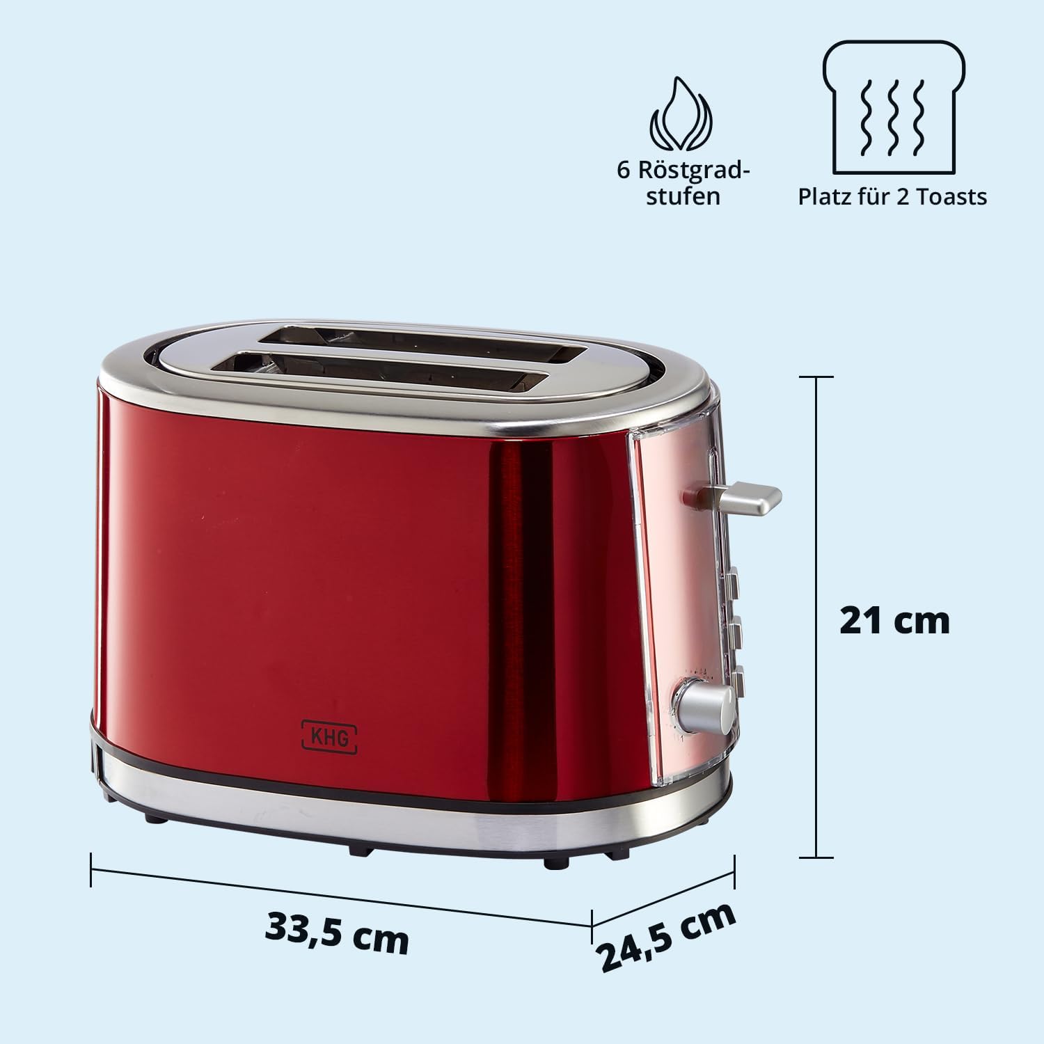 KHG Frühstücksset Wasserkocher, Toaster & Kaffeemaschine in Rot, Edelstahl Metallic Chrom, 1,7l Kapazität, 2 Toast Scheiben & 12 Tassen Kaffee, Kontrollleuchten, Wasserstandsanzeigen, Permanentfilter