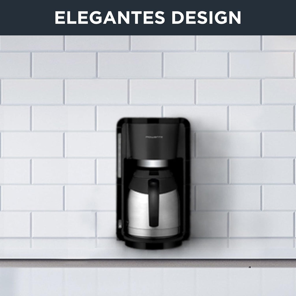 Rowenta CT3818 Macchina da caffè con filtro Adagio Milano | Caraffa termica in acciaio inox | 10-15 tazze | Capacità 1,25 L | Spegnimento automatico | 850 Watt | 26.5 x 27 x 38.5 cm | Nero