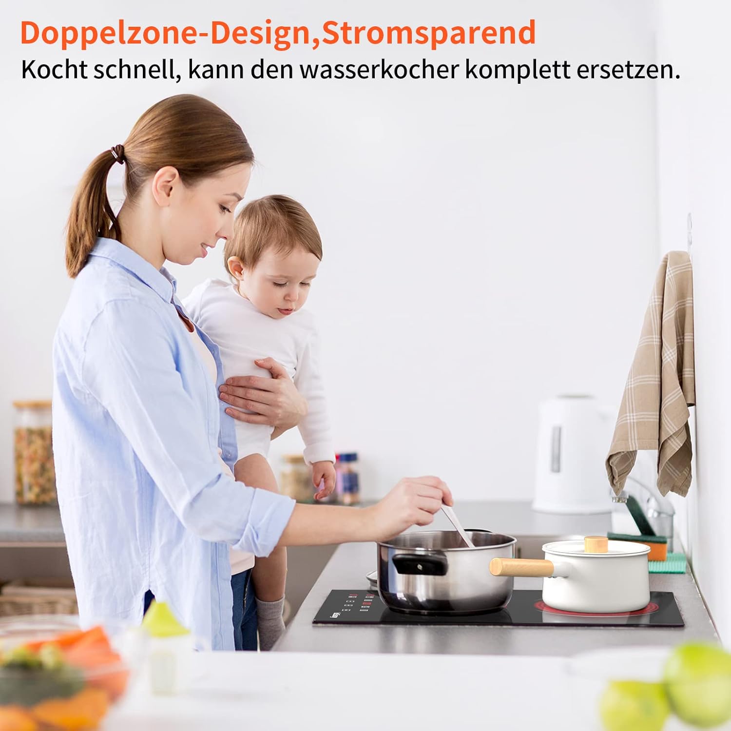IsEasy 4 Zonen Einbau Induktionskochfeld mit 9 Leistungsstufen &1-99Min Timer, Boost-Funktion, Induktionskochplatte, Induktion Herdplatte mit 4 Platten, 60cm, 6800W, Schwarz