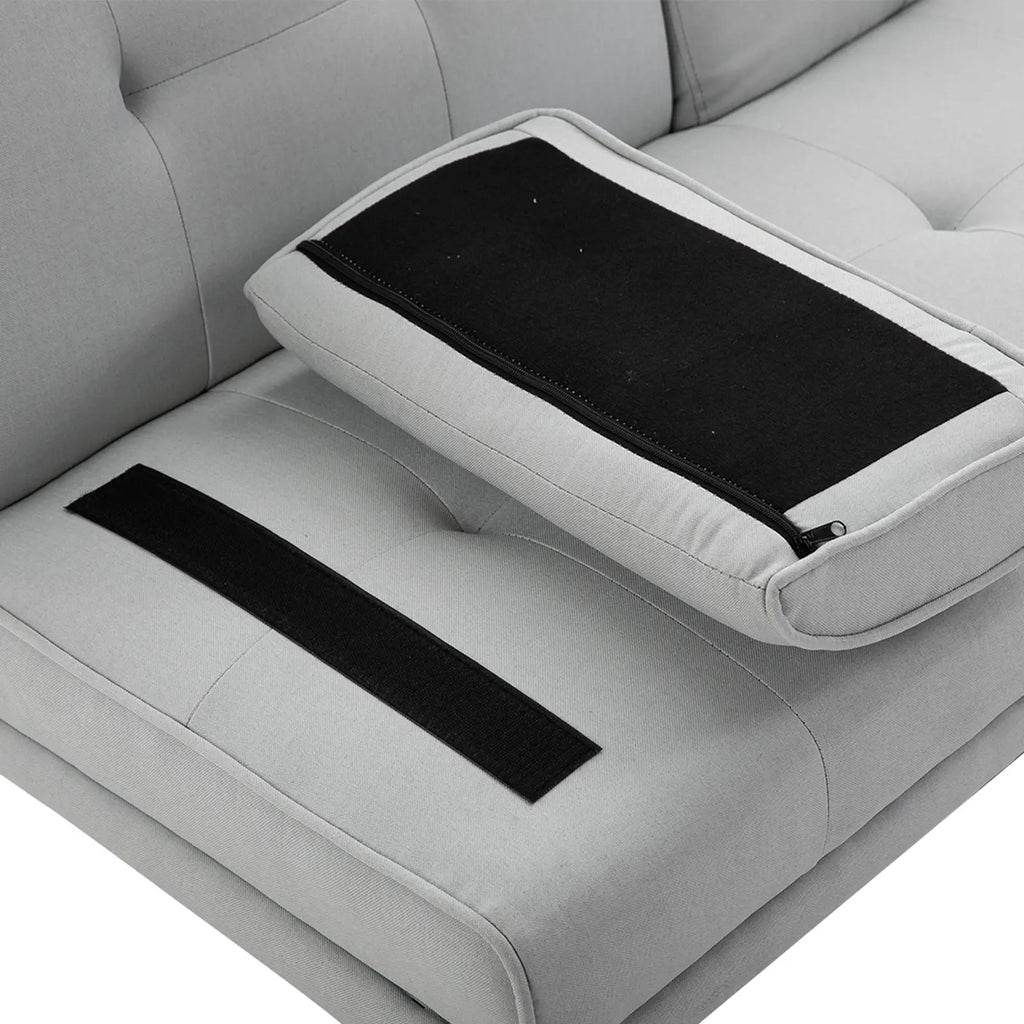 HOMCOM Schlafsofa 3-Sitzer mit verstellbarer Rückenlehne & Tisch hellgrau