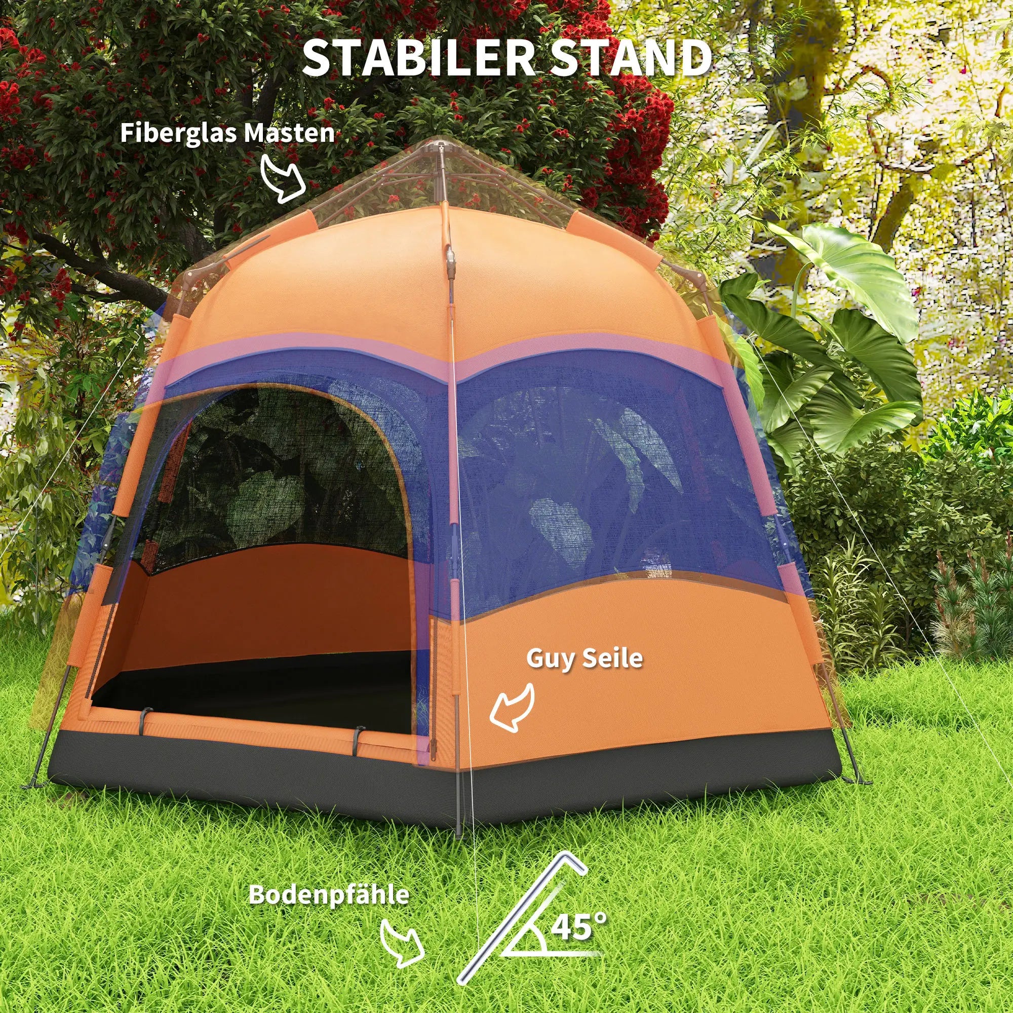 Outsunny Tenda da campeggio pop-up 4-6 persone a doppia parete per esterni