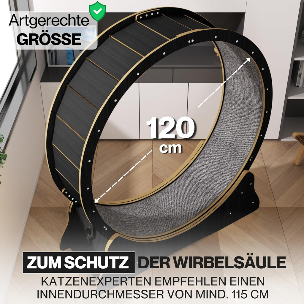 noviclass® Katzenlaufrad Baghira Groß XXL | 132cm Durchmesser Artgerecht für große Katzen | Laufrad für Katzen | Kratzfest, stabil und leise | Geprüfte Qualität und mit Deutscher Anleitung (Holz)