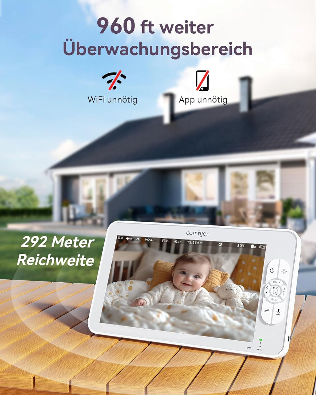 Comfyer Baby Monitor Video Split-Screen con 2 Telecamere, 7" HD 720P Telecamera Nido Wireless con Staffa, Visione Notturna IR, Obiettivo Grandangolare, Modalità Vox, Audio a 2 Vie, Portata di 300 Metri