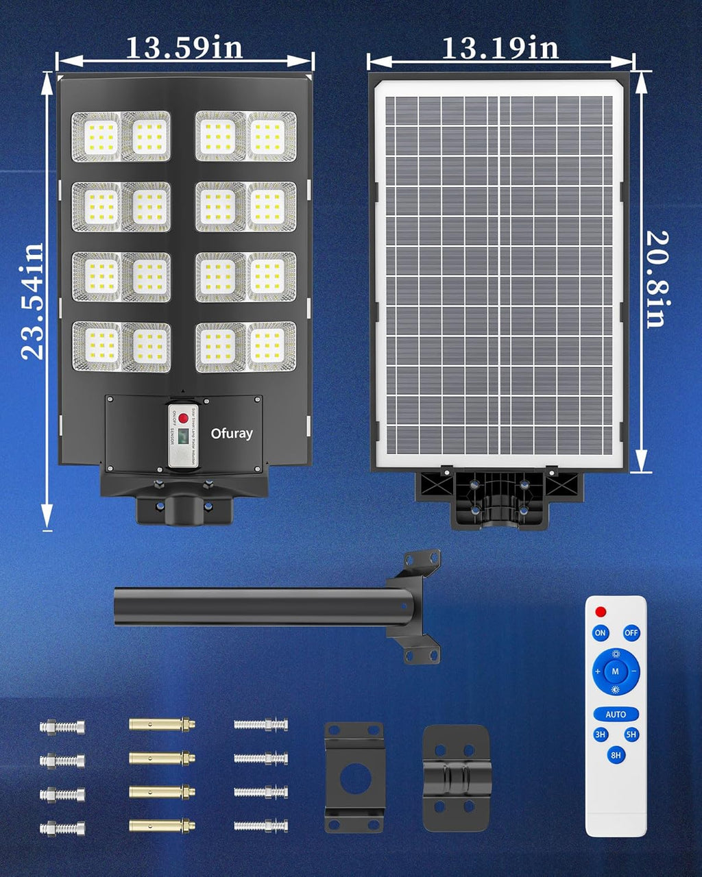 Ofuray 2000W Solar Straßenlaterne für Außen, 200000LM Solarlampen für Außen mit Bewegungsmelder, 6500K Solarleuchten Dämmerung bis zum Morgengrauen, IP67 Wasserdichte wegeleuchte für Parkplatz, Hof