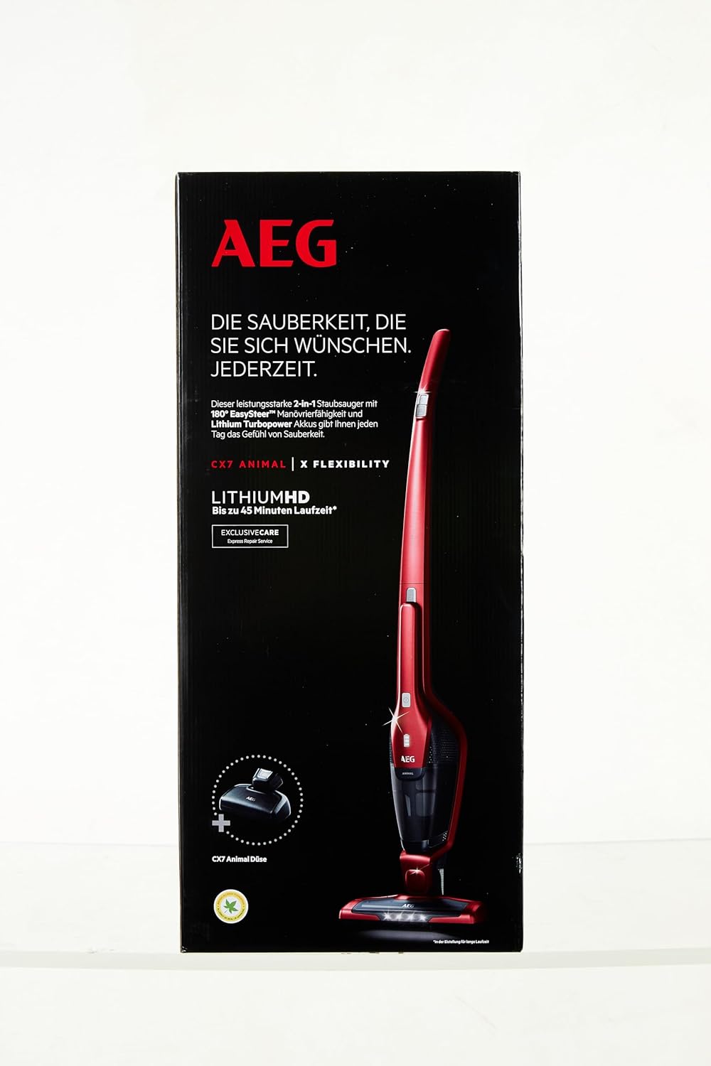 AEG Ergorapido CX7-2-45AN Scopa Elettrica Ricaricabile 2in1 / senza sacco / spazzola per peli di animali / fino a 45 min di autonomia / sta in piedi da solo / snodo a 180° / funzione di pulizia spazzola / luce LED / rosso / Esclusiva Amazon