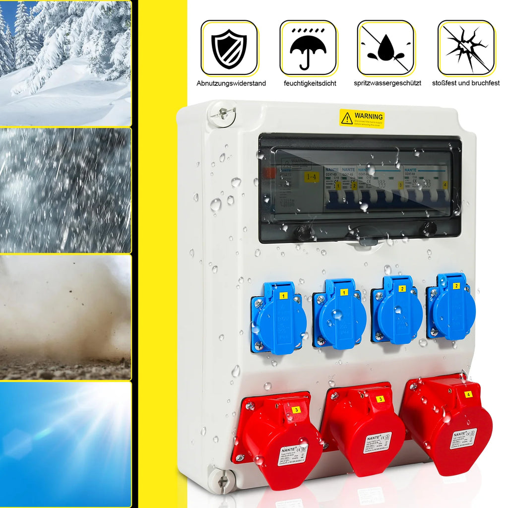 Sonnewelt Quadro di distribuzione a parete FI 4 prese Schuko e presa CEE 16/32A