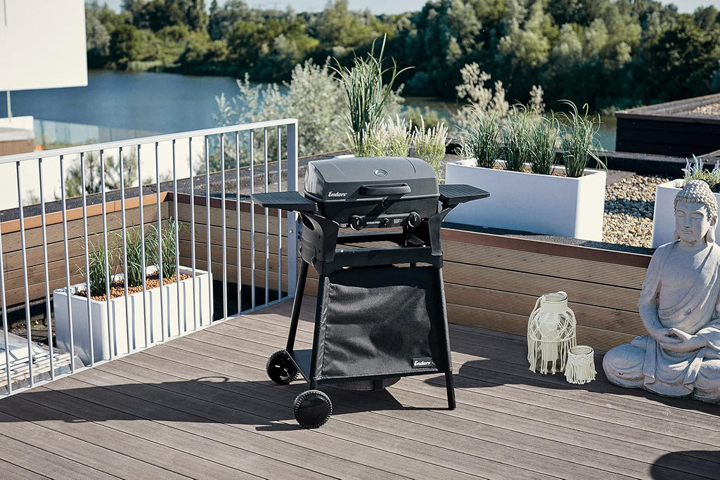 Enders Gasgrill Urban II Pro, barbecue da tavolo, funzione grill, cottura e forno, 2 bruciatori in acciaio inox, con termometro per grill, barbecue da balcone e campeggio, corpo in alluminio pressofuso, griglia in ghisa, #2062
