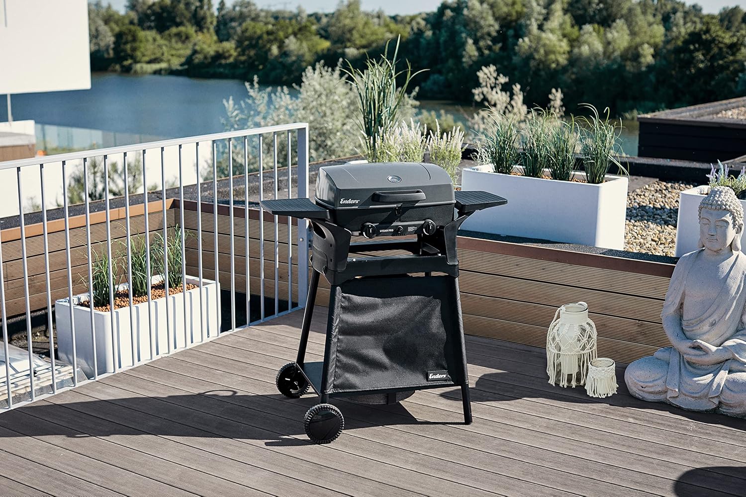 Enders Gasgrill Urban II Pro, barbecue da tavolo, funzione grill, cottura e forno, 2 bruciatori in acciaio inox, con termometro per grill, barbecue da balcone e campeggio, corpo in alluminio pressofuso, griglia in ghisa, #2062