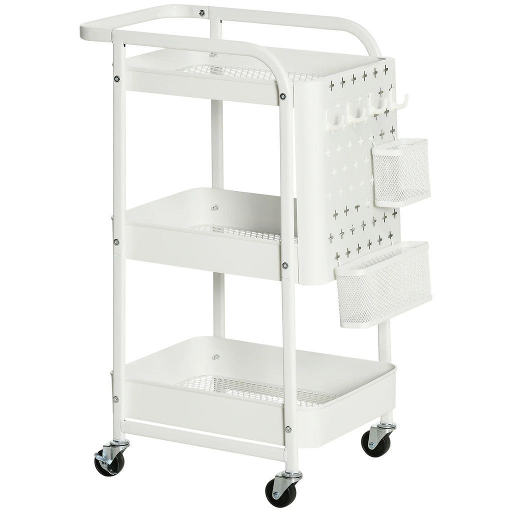 HOMCOM Carrello Cucina Carrellino Salvaspazio con 3 Cesti e Ruote Bianco