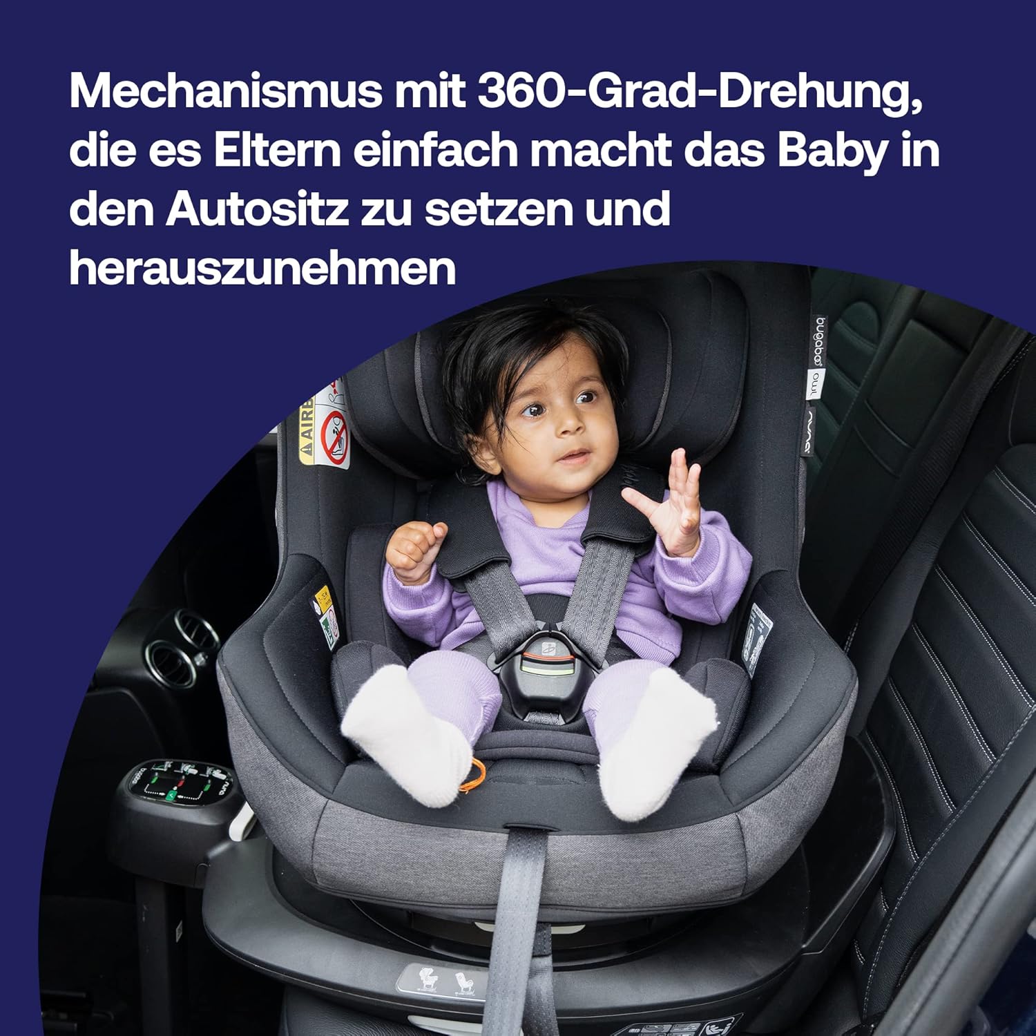 Base ISOFIX a 360 gradi Bugaboo by Nuna per seggiolini auto Owl e Turtle Air, dalla nascita fino a 4 anni o da 0 a 18 kg, orientabile in avanti o all'indietro, installazione sicura