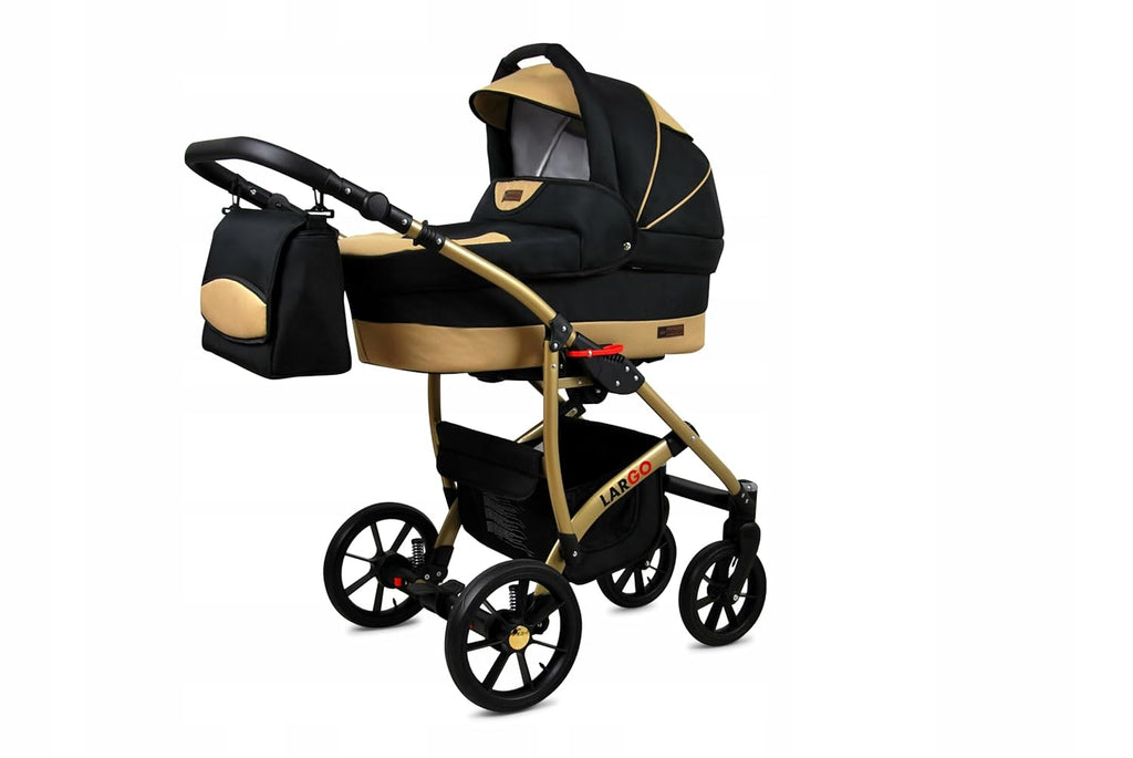BabyLux Largo 2-in-1 Baby Kinderwagen Tief und Kinderwagen mit Zubehör Verstellbar und faltbar Aluminiumkonstruktion Wasserdicht Nicht abnehmbare Räder Brown Cream White Frame