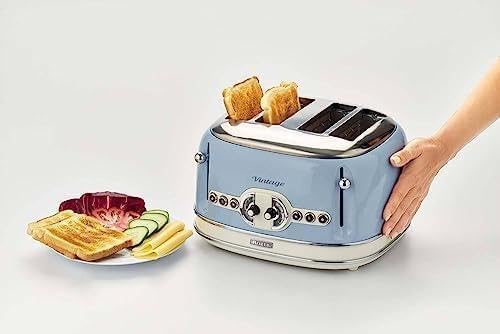 Ariete Vintage 156, 4-Scheiben-Toaster, Retro Toaster mit 6 Toaststufen, Automatischer Auswurf, Auftaufunktion, Herausnehmbares Krümelfach, Gehuse aus Edelstahl, 1600W, Beige