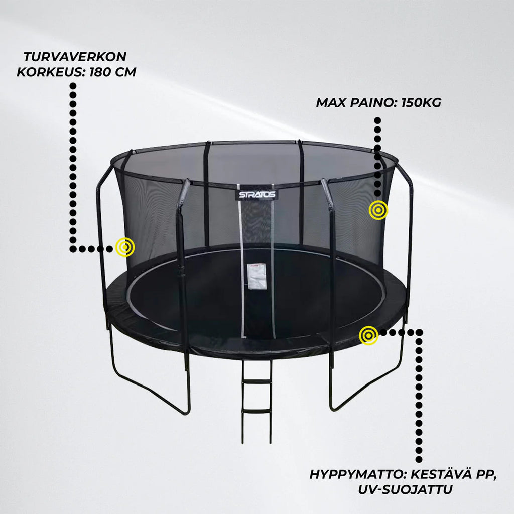 Stratos Trampolin 427cm mit Sicherheitsnetz, Premium Black Line