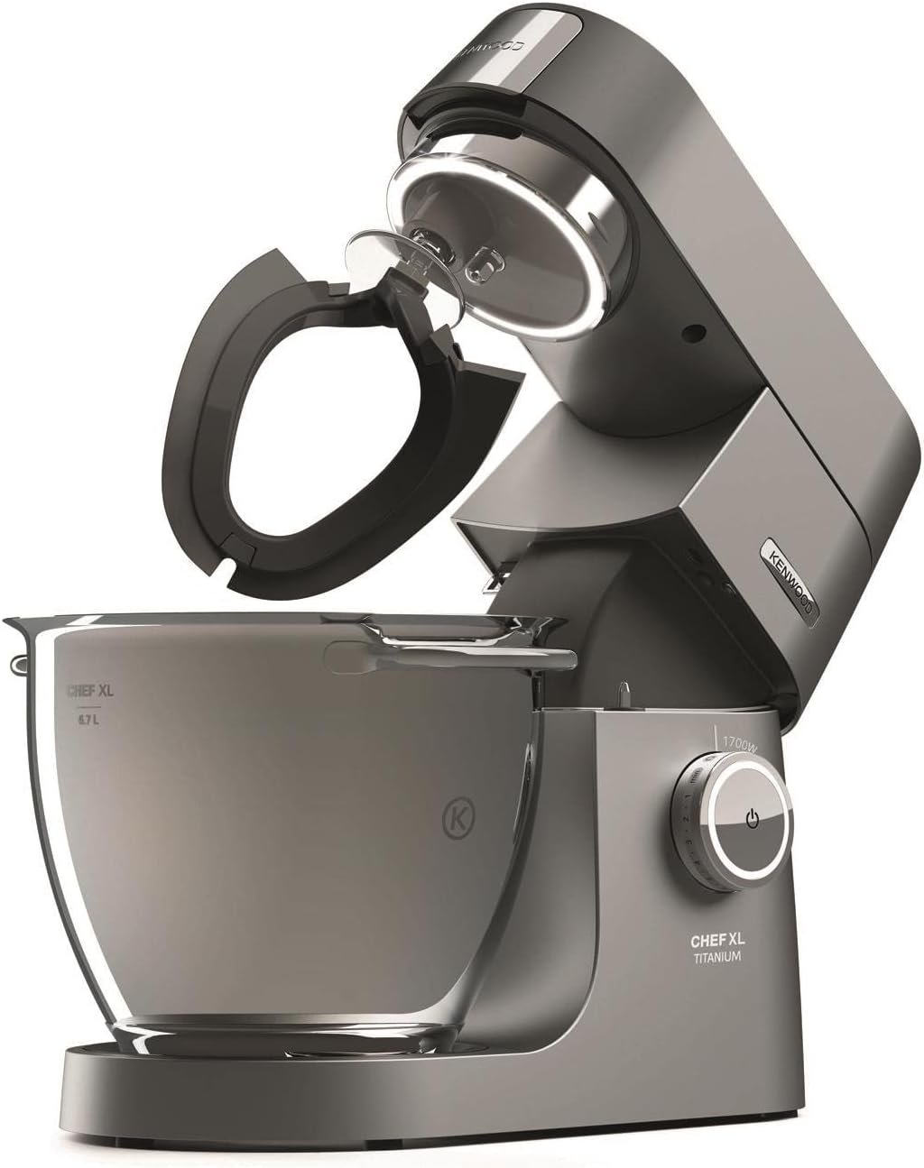 Kenwood Titanium Chef Baker KVL85.424SI Robot da cucina con bilancia integrata, incl. set pasticceria da 4 pezzi, ciotole da 7 L e 5 L, regolazione continua della velocità, 1200 W, Argento