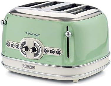 Ariete Vintage 156, 4-Scheiben-Toaster, Retro Toaster mit 6 Toaststufen, Automatischer Auswurf, Auftaufunktion, Herausnehmbares Krümelfach, Gehuse aus Edelstahl, 1600W, Beige